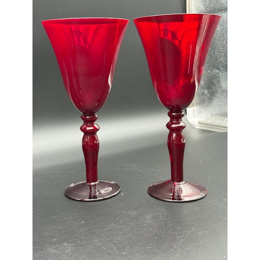Vintage‎ lot of 3 of Ruby Red Art Glass Stemmed Goblets 8.5" Tall - Picture 5 of 6